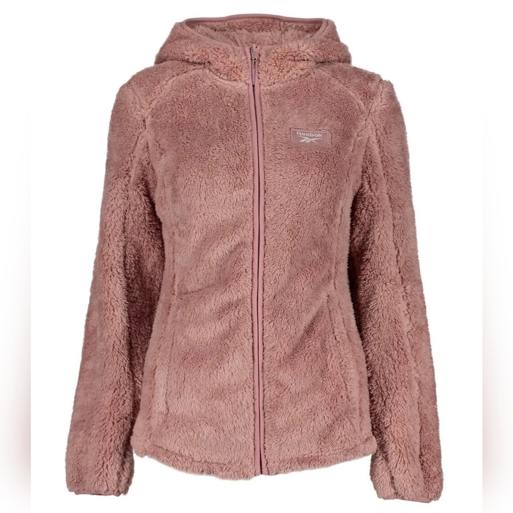 REEBOK ZIP-UP JACKET DUSTY ROSE FUZZY SHERPA SIZE XL